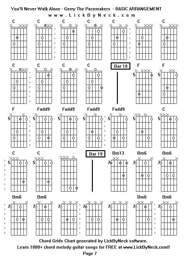 Chord Grids Chart of chord melody fingerstyle guitar song-You'll Never Walk Alone - Gerry The Pacemakers  - BASIC ARRANGEMENT,generated by LickByNeck software.